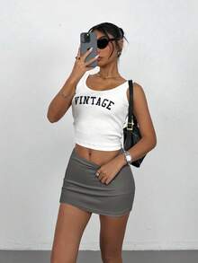 SHEIN PETITE 純色迷你緊身裙，適合嬌小女性 - 灰色 - 查看 6