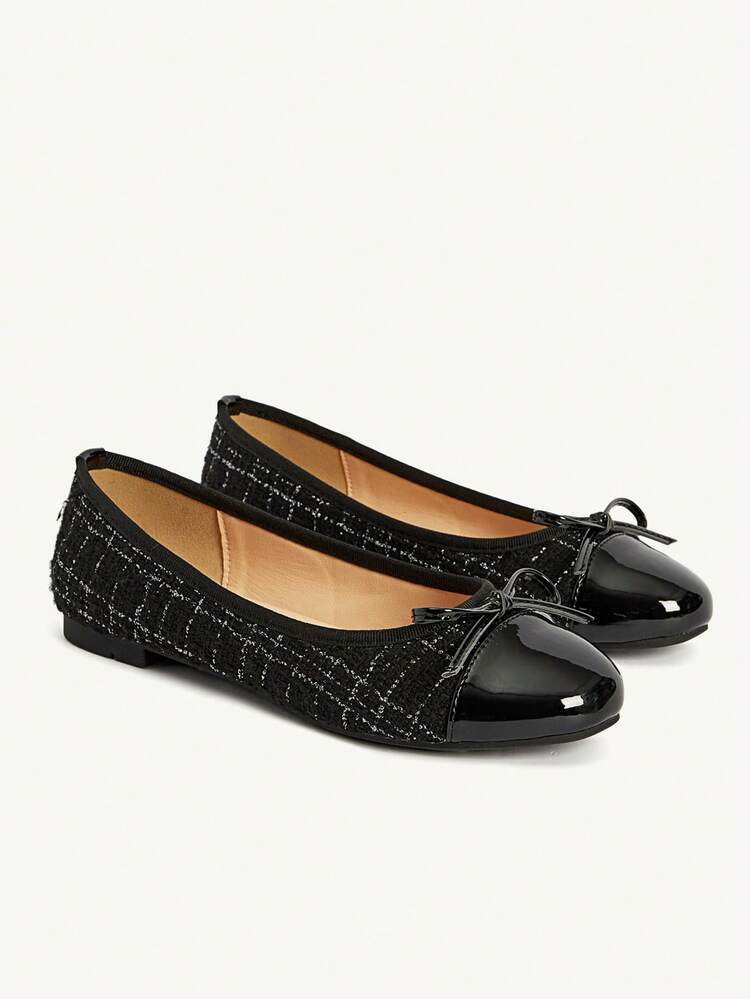 CUCCOO CHICEST Women Shoes Spring And Summer Comfortable And Easy To Wear Bow Round Toe Flat Heel Low Heel Fabric Splicing Solid Color Women's Flat Shoes Daily Commuter Dating