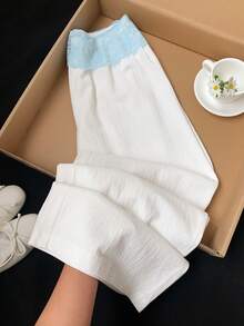 Comfortcana Quần cotton nữ kiểu dáng thường ngày, phối màu tương phản xanh dương và trắng, có ren, thích hợp cho kỳ nghỉ, phong cách Mỹ thường ngày, ngày Valentine, lễ hội, nghỉ ngơi tại nhà, đi biển, kỳ nghỉ hè. Thích hợp cho nữ, mùa xuân, nghỉ lễ, tốt nghiệp, đám cưới, tiệc tùng, lễ tốt nghiệp, kỳ nghỉ thanh lịch, thường ngày, đi biển, kỳ nghỉ hè. - trắng - Xem 1