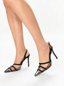 Glitzique 女士时尚优雅后系带高跟鞋 - 黑色 - 查看 5