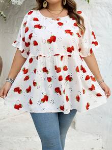 SHEIN CURVE+ Curve 加大码 US22 音乐节、海滨度假、波西米亚风 CURVE PLUS // 夏季波西米亚风撞色印花衬衫 - 白色 - 查看 3