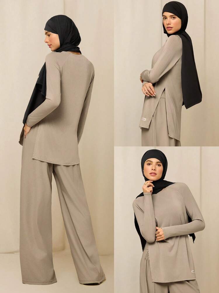 GLOWMODE X Reem Modest Tencel™ Modal All-Day Ease Silky-Soft Smooth Stretchy Lightweight Side-Split Hem Mid-Length T-Shirt Daily Casual Wear