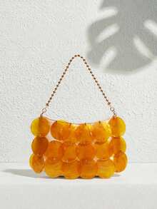 SHECARRY Ladies, Women Shell Pieces Top Handle Bags , Gold Metal Chain,Fashionable, Simple, Elegant, Versatile, For Beach,Vacation,Holiday,Summer, Seaside - Orange - View 2