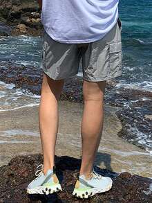 DAZY Quần short nam màu xám, cạp chun, chất liệu vải có họa tiết, kiểu dáng thường ngày, thích hợp cho mùa hè. - Xám - Xem 2