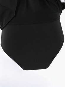 Young Girls Elegant & Cute Flutter Sleeve Professional Ballet Dance Leotard With Skirt, Training Activewear - Black - View 5