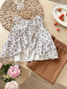 LMoss Kids 2件套女童碎花宽松休闲圆领上衣和裤子套装，夏季 - 彩色 - 查看 4