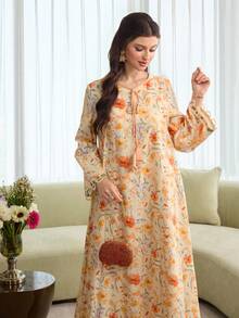 Al Najma Đầm dài tay cổ thuyền kiểu dáng thường ngày, thích hợp cho kỳ nghỉ, kèm khăn trùm đầu, mùa xuân/hè. - Nhiều màu - Xem 4