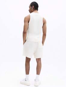 SUMWON Cream Textured Ribbed Tank Top With Matching Drawstring Shorts Summer Co-Ord Set Sleeveless Casual Outfit - Apricot - View 2