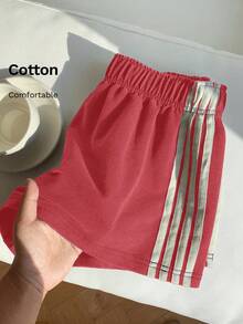 Comfortcana Red Vintage Washed Knit Women's Wide Leg Casual Shorts Stripe Shorts Comfy Shorts For Women Red Shorts Women Summer Shorts - Red - View 6