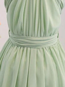 Tween Girl Luxurious Elegant Green Sleeveless Chiffon Fitted Dress, Suitable For Evening Party, Christmas, Halloween, Wedding, Prom, Vacation, Graduation Season And Other Occasions - Mint Green - View 4
