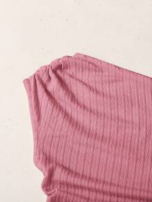 SHEIN Áo hai dây nữ tuổi teen phối họa tiết, kiểu dáng thường ngày, vai bất đối xứng, chất liệu vải dệt. - Hồng - Xem 5