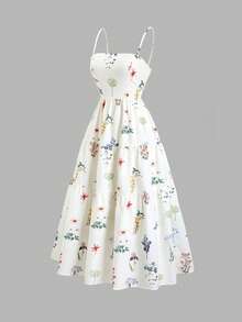 Sweetra Đầm hai dây họa tiết hoa nhí dành cho nữ, kiểu dáng lãng mạn phù hợp cho kỳ nghỉ biển, mùa xuân/hè. - trắng - Xem 3