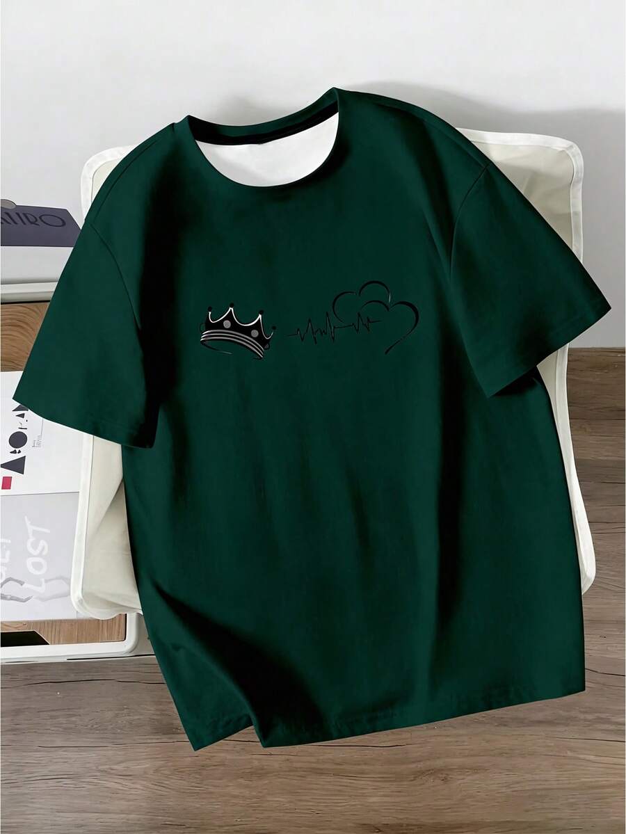 Manfinity Homme Duck Pattern Print Design On Abdominal Muscles, Men's Fashionable Summer Casual Sportswear, Men's Top - Dark Green - View 1