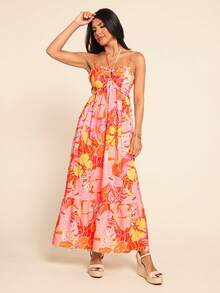 Coeurva Robe imprimée en mousseline pour femmes, idéale pour le printemps/été et les vacances - Orange - Voir 6