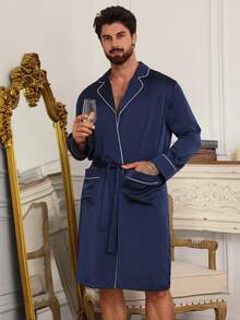 DAZY Conjunto de bata larga y pantalones cortos azul para hombre, primavera/verano - Azul - Ver 1