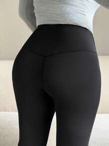 Dazy Plus Solid Color Elastic Skinny Casual Slimming Versatile Black Leggings, All Season - Black - View 2