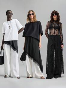 Ontre 2026SS New Arrival, Suitable For 5-15°C, Layering, Modern Urban Style, Black Lace Fabric, Waist-Cinched Fitted Silhouette, Women's Long Dress, Elegant Versatile Daily Wear, New Apparel Party Dress, Women's Spring/Summer Dress - Black - View 1