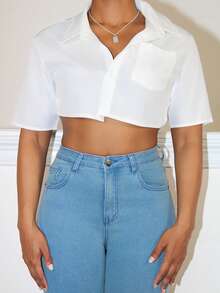 Steph T Blusa corta asimétrica, blusas de manga corta - Blanco - Ver 6