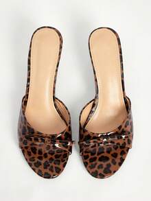 CUCCOO CHICEST Women's Fashion Commuter Leopard Print Bow Decor Heeled Sandals Elegant Shoes Wedding Shoes Summer - Brown - View 4