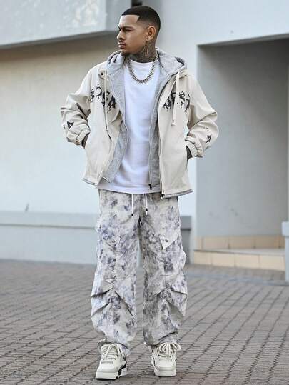 Devon Thys 男士长袖秋冬时尚字母印花连帽夹克，二合一