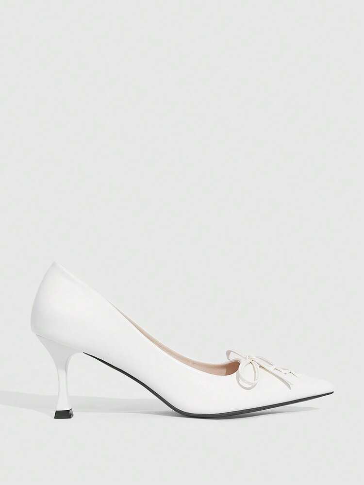 CUCCOO SZL Glossy Leather Bowknot Pointed Toe High Heels, Elegant Mature Style With Refined Fashion Elements, Suitable For Office, Dates Or Semi-Formal Occasions Prom Heels