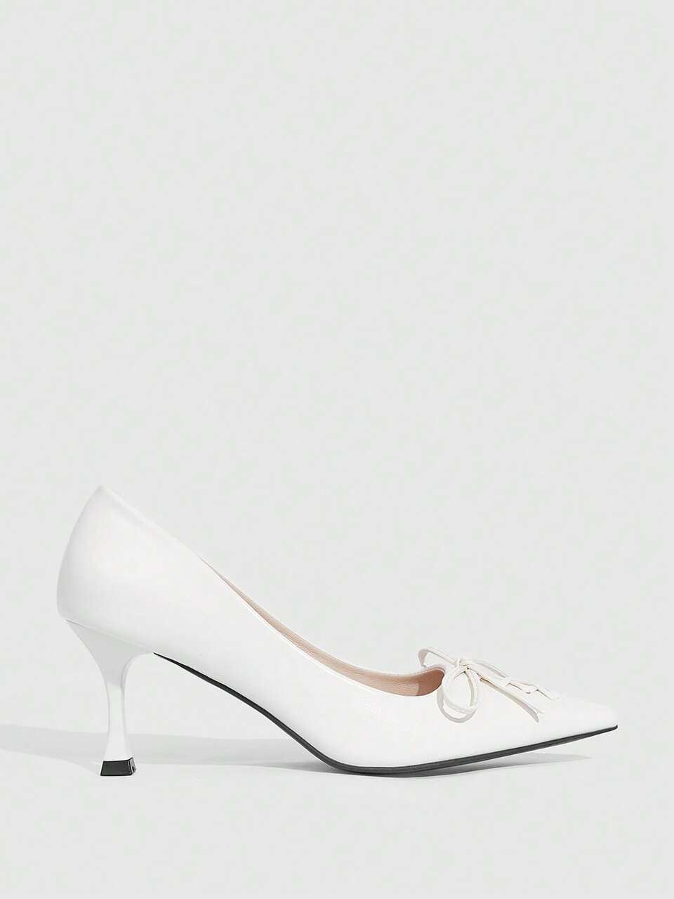 CUCCOO SZL Glossy Leather Bowknot Pointed Toe High Heels, Elegant Mature Style With Refined Fashion Elements, Suitable For Office, Dates Or Semi-Formal Occasions Prom Heels Summer Shoes