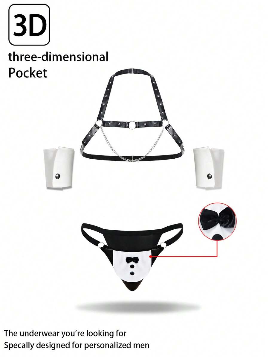 Men's Sexy Party Costume, Intimate Apparel For Couples - Black and White - View 1