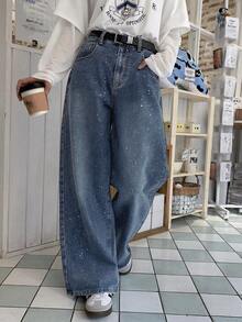 DAZY Women's High Waist Pockets Wide Leg Loose Casual Versatile Jeans - Blue - View 4