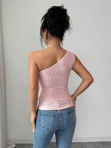 Elenzga 女士时尚纹理面料不对称下摆浪漫优雅休闲通勤约会派对晚宴上衣，春夏款 - 粉色 - 查看 2