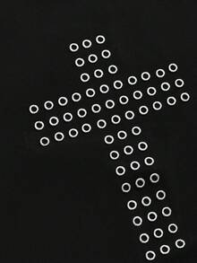 ROMWE Avant Áo liền thân phong cách đường phố, kim loại nặng, hình thánh giá, đính sequin tròn, phong cách Gothic Chic dành cho nữ. - màu đen - Xem 4