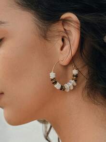 Opalesca 18K Gold Plated Tiger Eye & Faux Pearl C-Shaped Hoop Earrings,Outfits, Old Money,Beaded,Wedding/Bridal Accessories,Fairycore/Fairy,Pearl,For Mom/Women/Girl/Mother,Elegant,Premium,Classy,Crystalsbeaded,Wedding/Bridal Accessories,Fairycore/Fairy,Pearl,For Mom/Women/Girl/Mother,Elegant,Premium,Flower,Crystals,Gold,Easter,Travel/Beach/Vacation,Boho - Gold - View 1