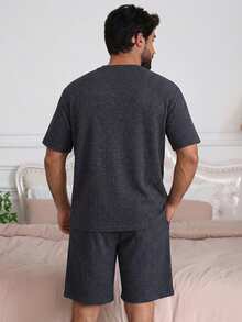 DAZY Men's Summer Short Sleeve Shirt And Shorts Pajama Set - Blue - View 2