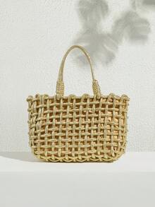 SHECARRY Women's Casual Versatile Commuter Woven Tote Bag - Gold - View 5