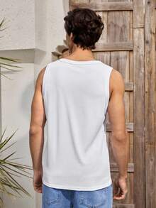 成熟休闲男士时尚罗纹纹理修身弹力汗衫背心 - 白色 - 查看 2