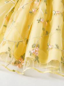 Souflis Souflis 少女浅黄色刺绣薄纱蝴蝶结腰裙，适合日常穿着，甜美可爱，优雅假日风情 - 黃色 - 查看 8
