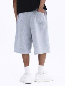 SUMWON Men Heathered Sweatshorts With Logo Branding Casual Loose Fit Summer Basketball Comfort Drawstring - Grey - View 2