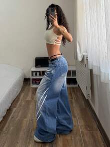 StreetHx Women's Punk Style Casual Street Fashion Versatile Loose Fit Denim Jeans - Medium Wash - View 7