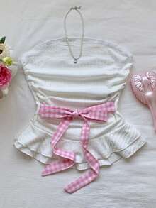 Comfortcana 女士褶皱系带修身抹胸上衣 - 白色 - 查看 4