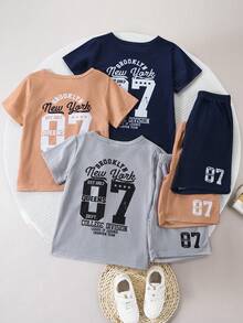 SHEIN Conjunto de 3 piezas de ropa informal para niño joven con estampado numérico, adecuado para uso diario, ocio, escuela y deportes - Multicolor - Ver 8