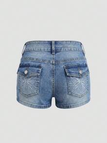 Sweetra Women's Fashion Casual Versatile Sexy Embroidered Denim Shorts - Light Wash - View 1