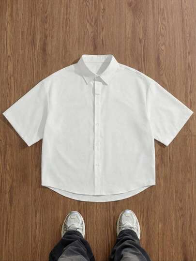 SWAVVY Men's Casual Short Sleeve Shirt, Solid Color, Fashionable & Minimalist, Boyfriend/Couple Style