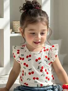 SHEIN 女婴休闲可爱樱桃印花短袖针织上衣 - 彩色 - 查看 2