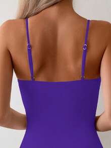 Swim Basics Traje de baño de una pieza con tirantes finos y drapeado de unicolor de moda para mujer - Morado - Ver 7