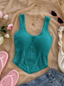 SHEIN WYWH Áo vest dệt kim kiểu dáng thanh lịch, thắt eo, thích hợp cho kỳ nghỉ. - Màu xanh lam - Xem 5