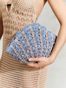 SHECARRY Women's Shoulder Bag Fashion Woven Fan Clutch Bag - Multicolor - View 7