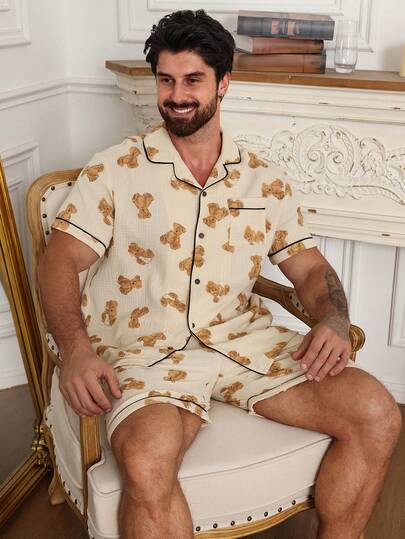 DAZY Conjunto de pijama de camiseta de manga corta y pantalones cortos para hombre, de verano