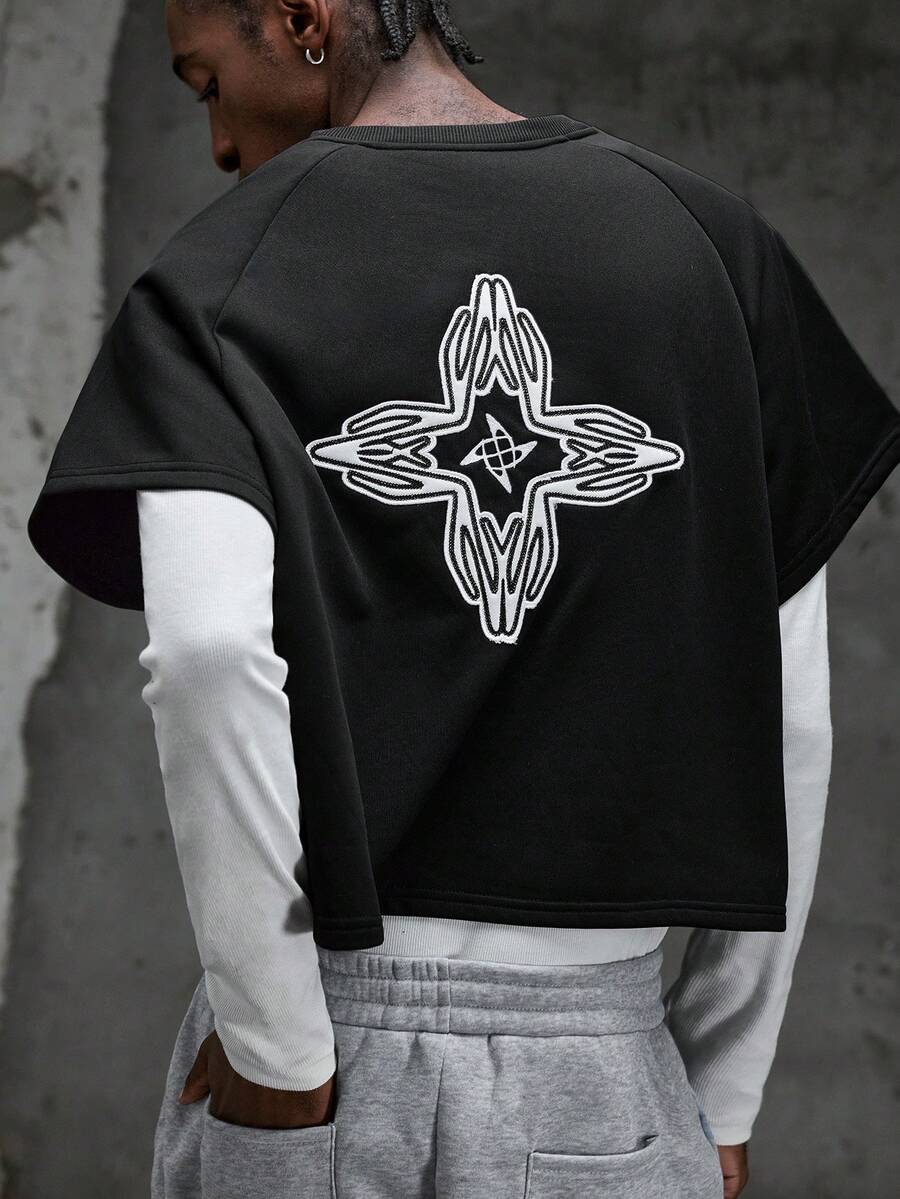 NEON BLANC Men's Casual Fashion Street Daily Commute Embroidered Raglan Short Sleeve Cropped Loose T-Shirt, Summer