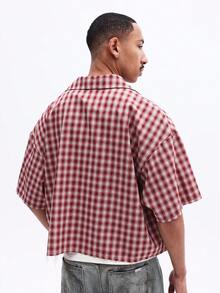 SUMWON Men's Plaid Short Sleeve Button Down Shirt Casual Summer Checkered Pattern Regular Fit Classic Collar - Red - View 2