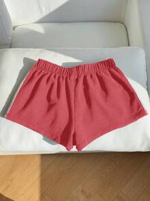 Comfortcana Red Vintage Washed Knit Women's Wide Leg Casual Shorts Stripe Shorts Comfy Shorts For Women Red Shorts Women Summer Shorts - Red - View 2
