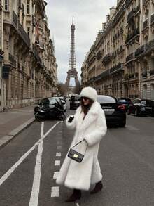 ORNATELLA 女士长款蓬松领优雅现代时尚夹克，适合节日聚会服装 - 白色 - 查看 4